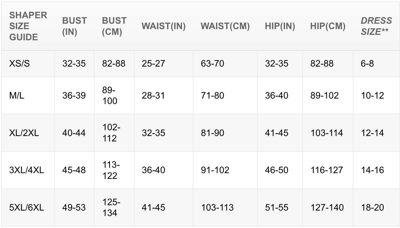 Size Guide: Seamless Shapers