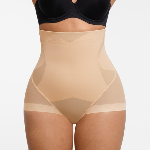 Everyday Tummy Control Brief – Seamless High Waisted Support (Beige)